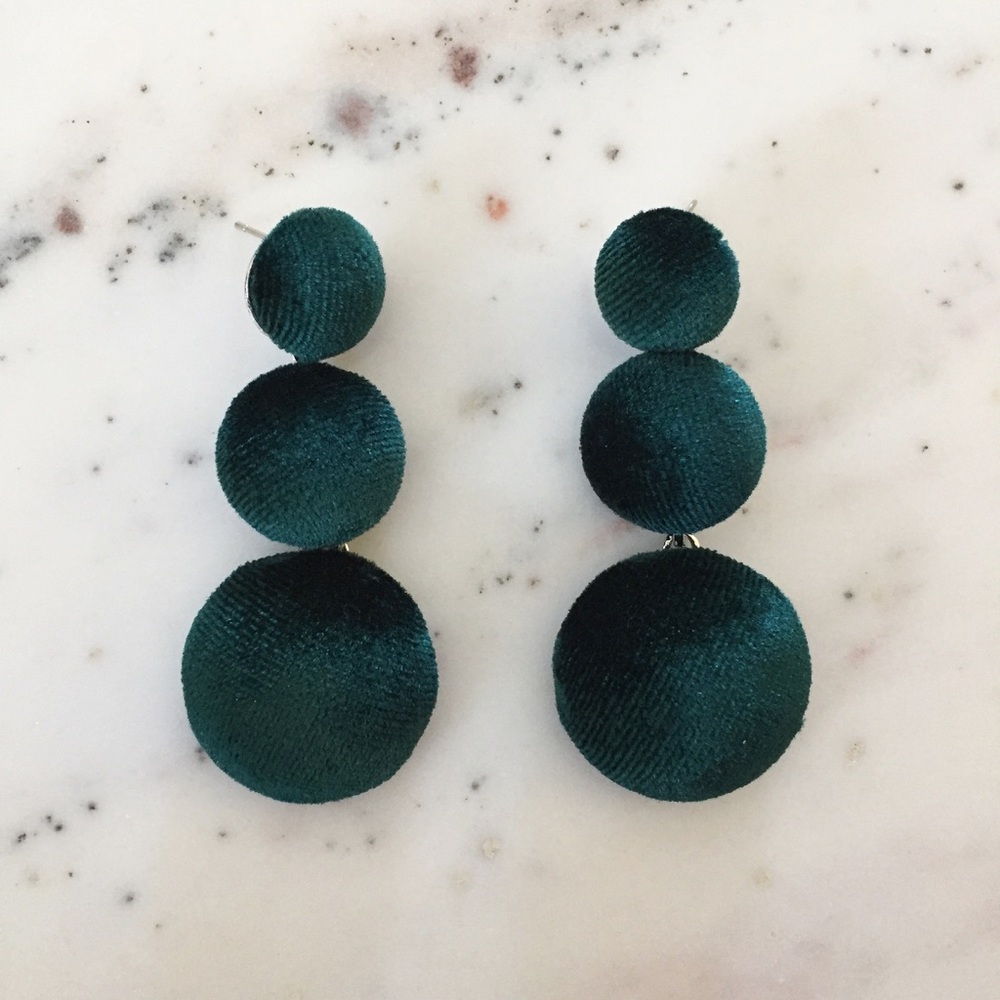 "Lizzie" Earrings || Emerald Green Velvet Bon Bon - Picture 2 of 9